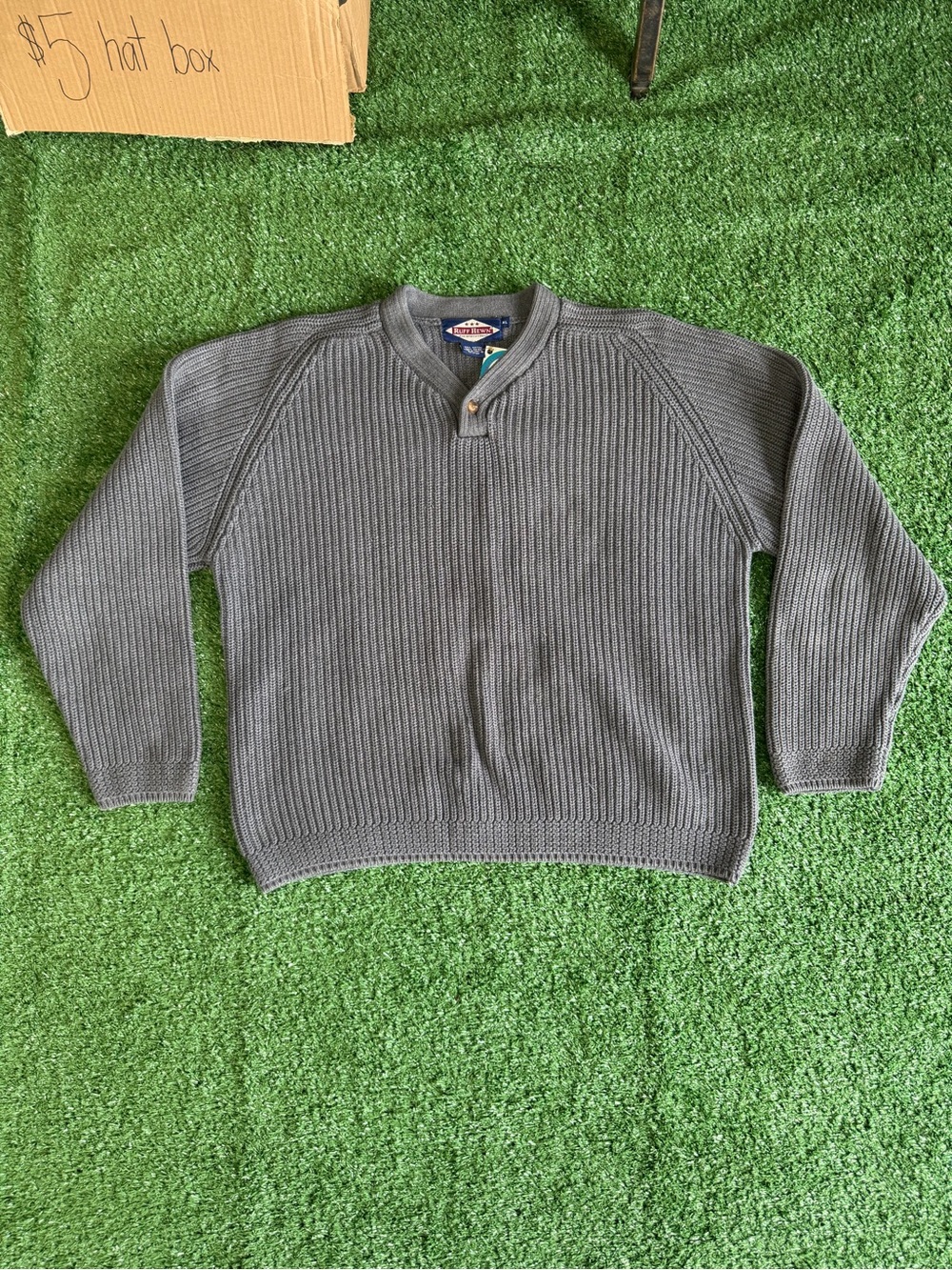 Ruff Hewn Men's Gray Ribbed Crewneck Sweater